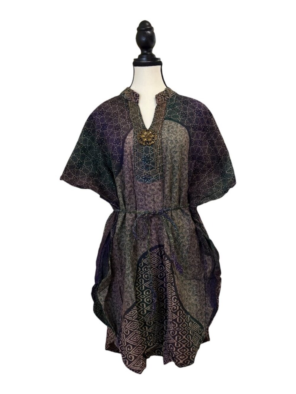 eKANO Purple & Brown Print Kaftan Dress (M)